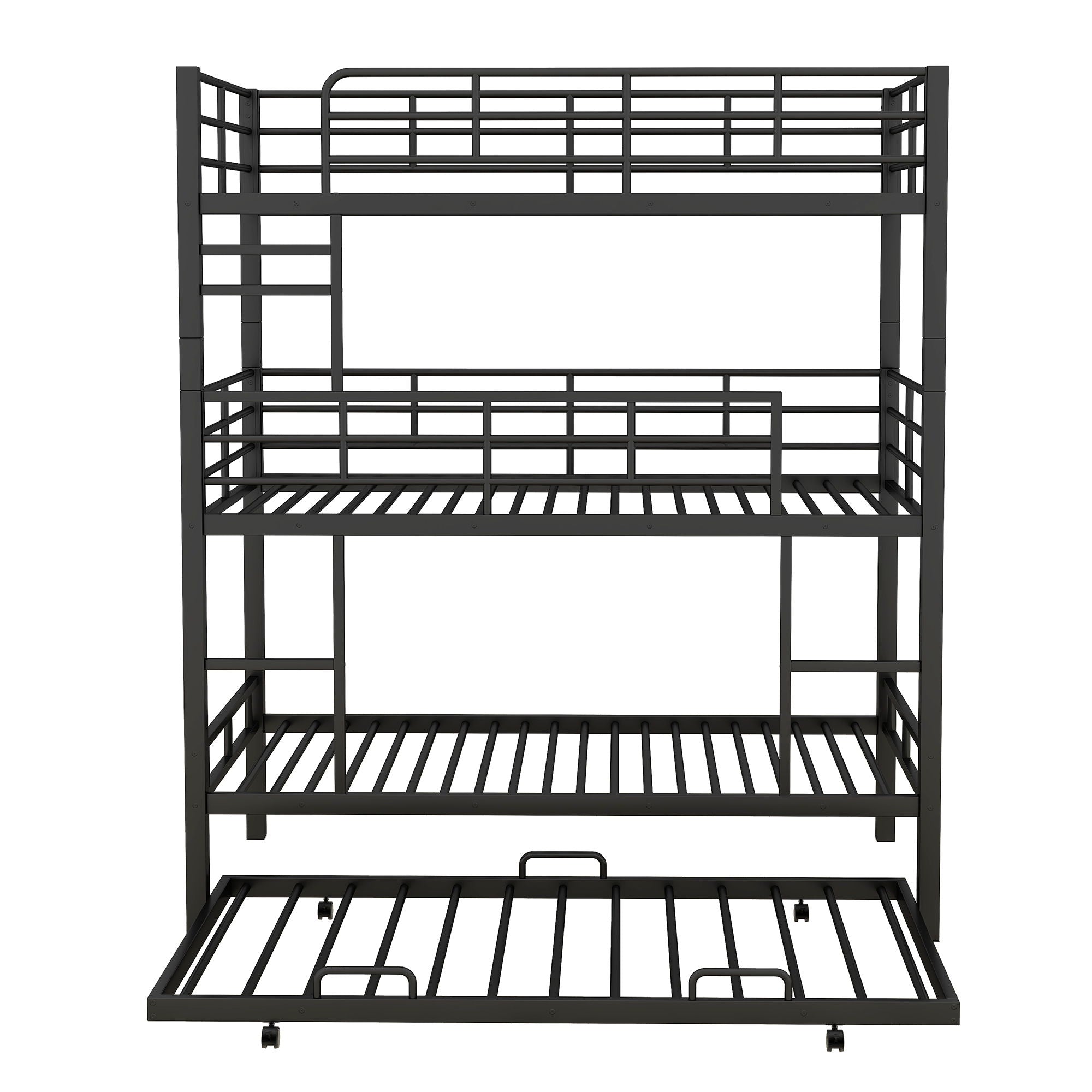 Triple Bunk Bed With Trundle, Heavy Duty Steel Construction