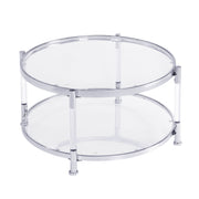 Contemporary Acrylic, Coffee Table, Round Tempered Glass Coffee Table - Chrome / Silver