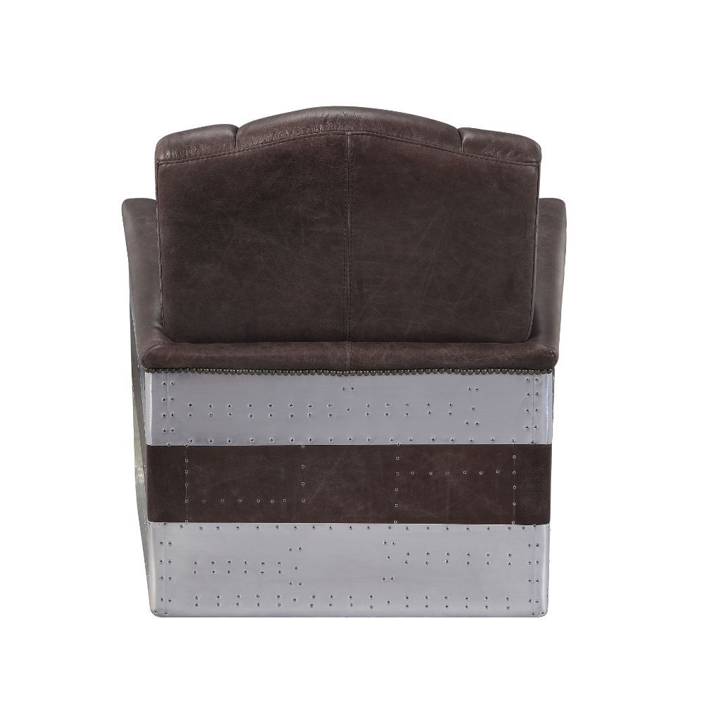 ACME Brancaster - Accent Chair - Retro Brown Top Grain Leather & Aluminum - 35" | Meri Furniture