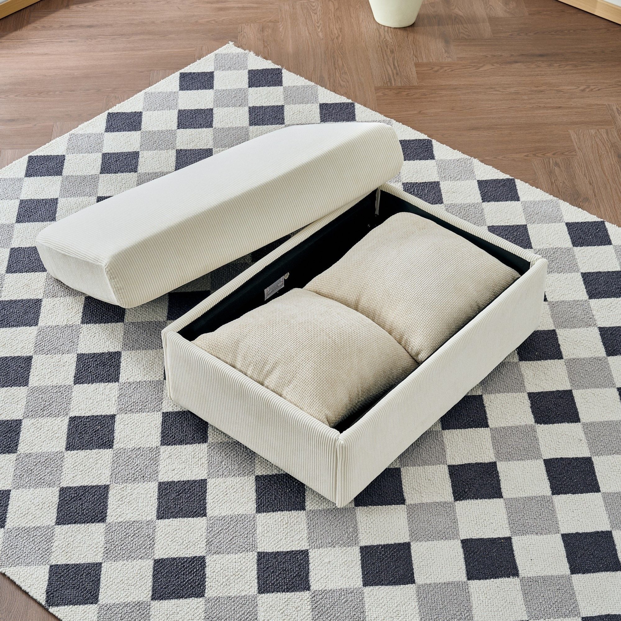 Comfy Corduroy Oversized Chaise Lounge Chair With Ottoman And Storage