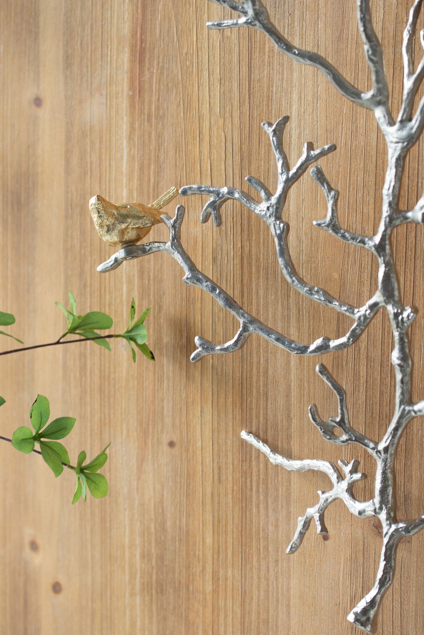 Metal Branch Wall Sculptures With Bird Accents (Set of 2) - Silver Multi