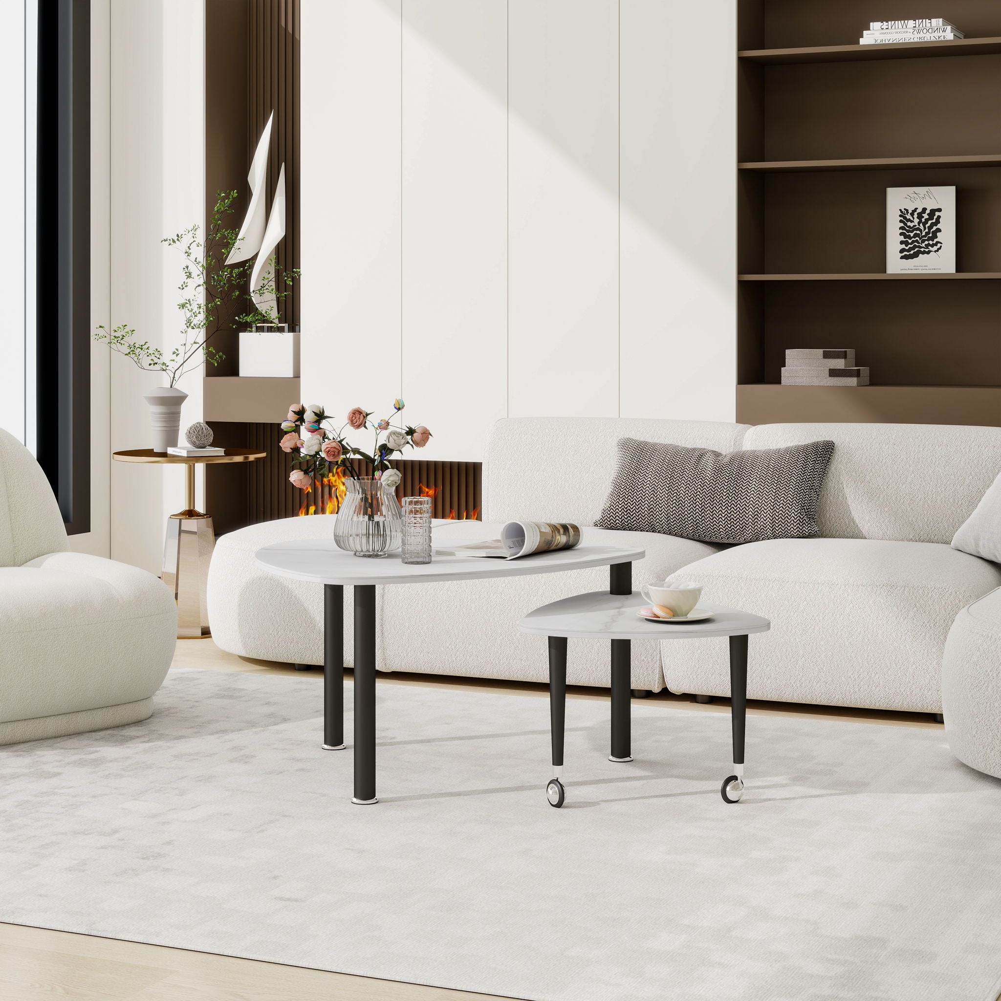 360 Degree Rotatable Coffee Table With Solid Legs