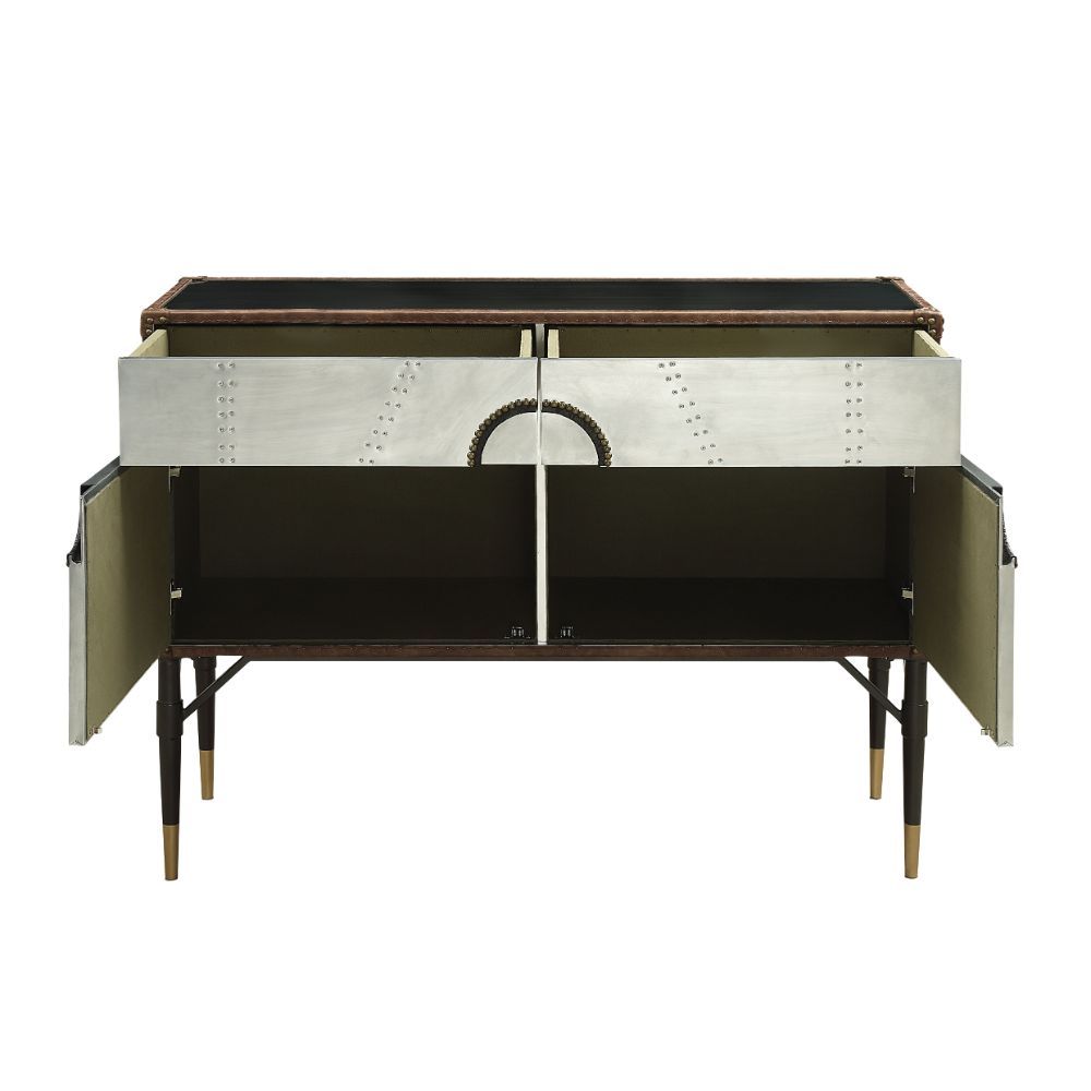 ACME Brancaster - Accent Table - Top Grain Leather & Aluminum | Meri Furniture