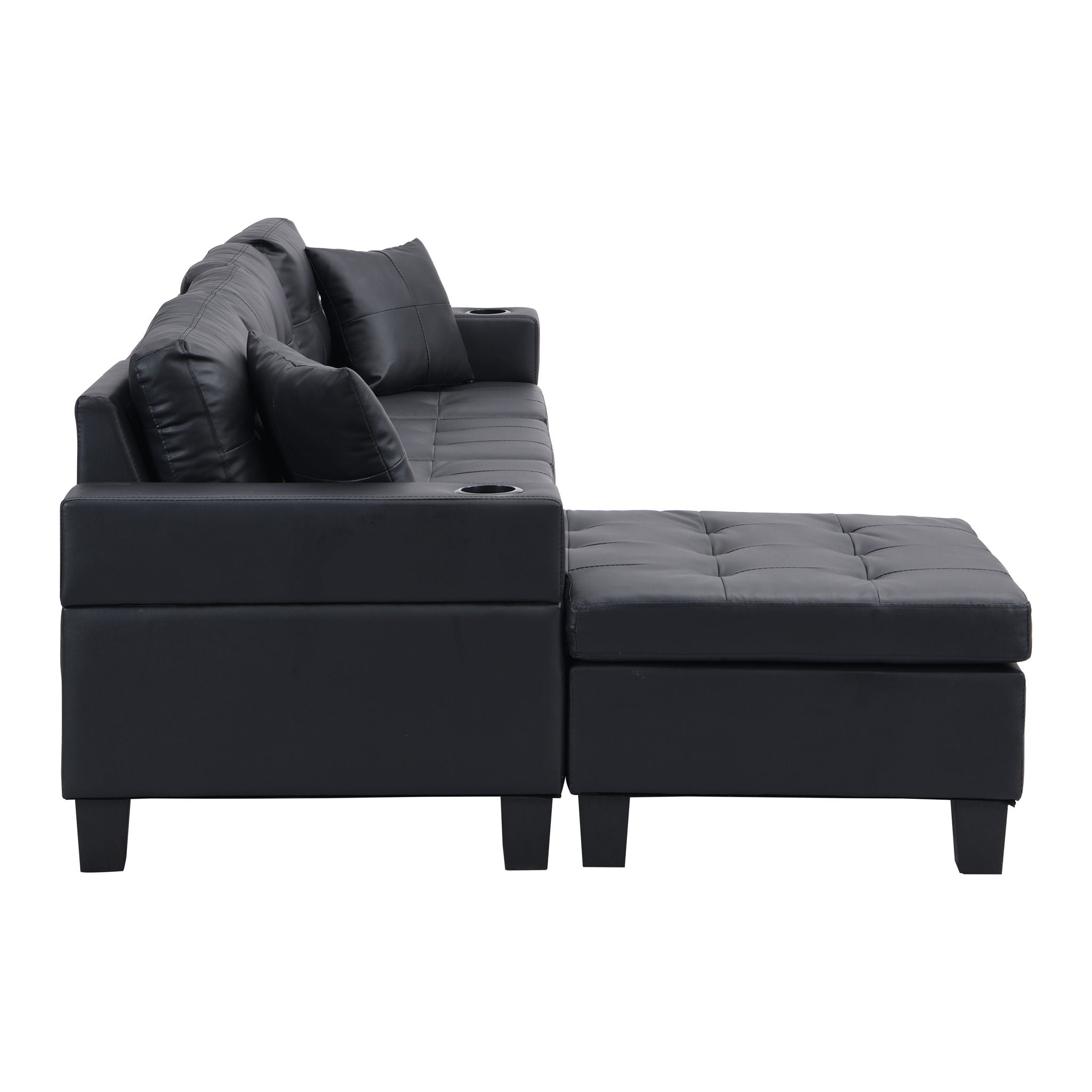 Modern Sectional Sofa Set With Chaise Lounge And Cup Holder