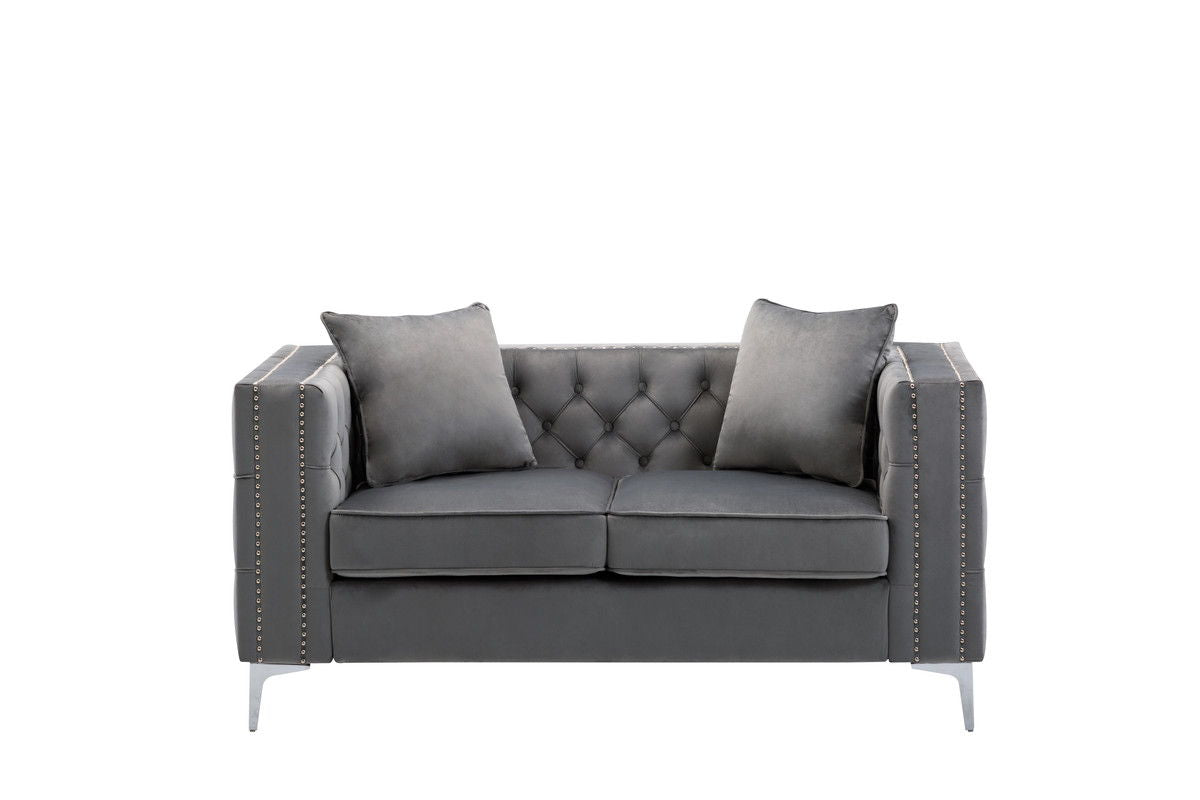 Lorreto 63"W Gray Velvet Loveseat