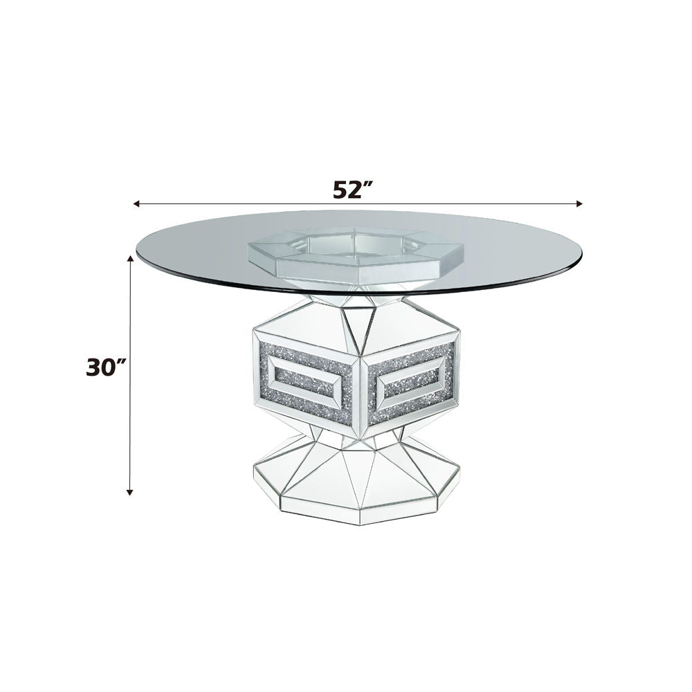 Noralie - 30" Dining Table - Clear Glass, Mirrored & Faux Diamonds