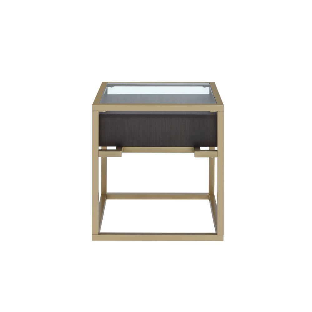ACME Yumia - End Table - Gold & Clear Glass - 23" | Meri Furniture
