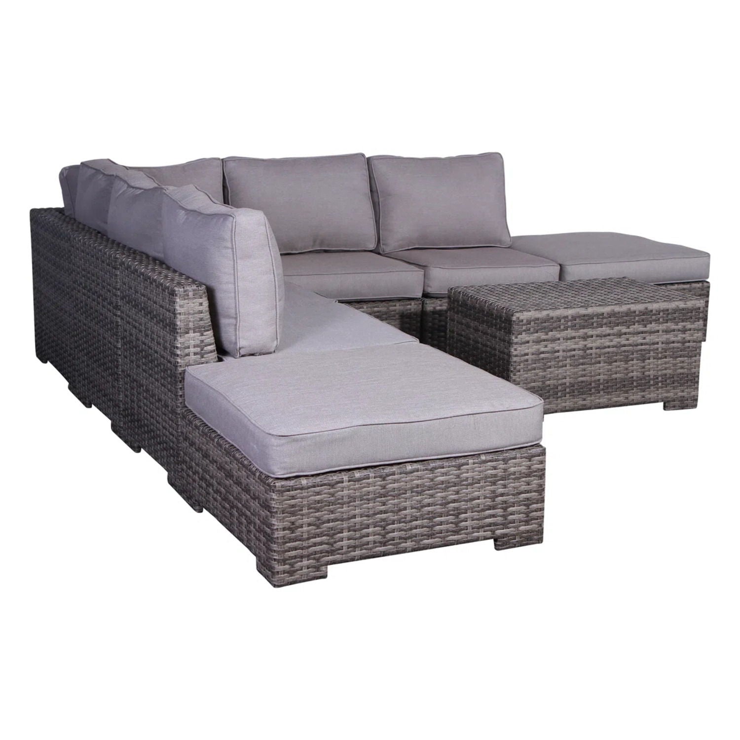 Outdoor 6 Person Wicker Seating Group With Cushions - Gray Mix