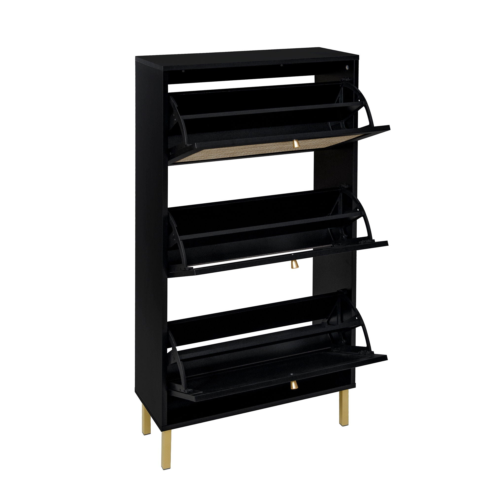 Modern Rattan 3 Door Shoe Rack Cabinet For Entryway