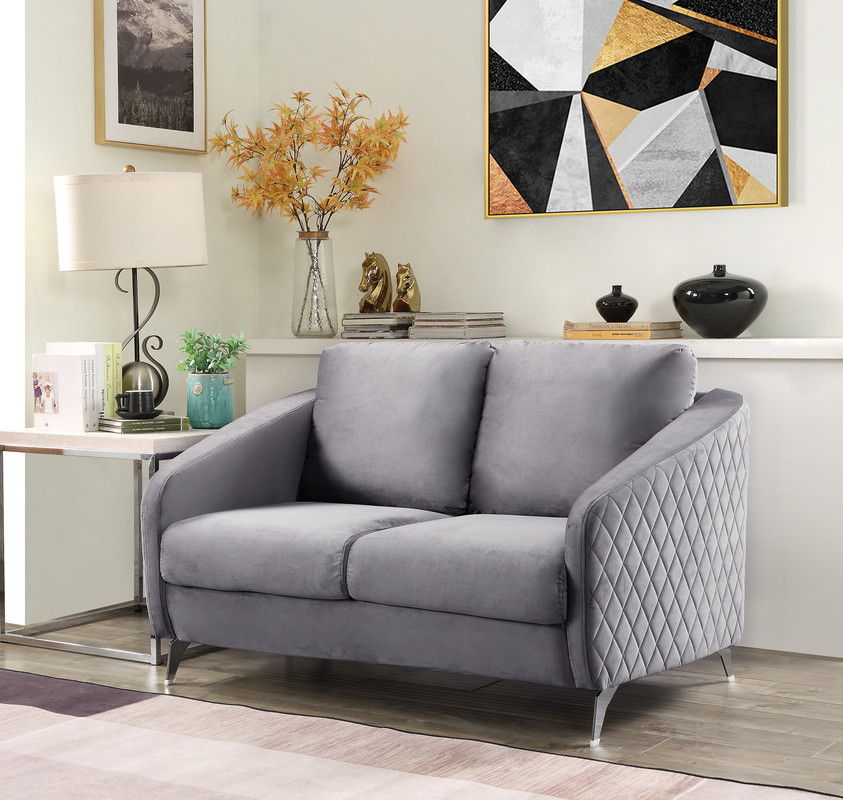 Sofia 55"W Gray Velvet Modern Chic Loveseat Couch