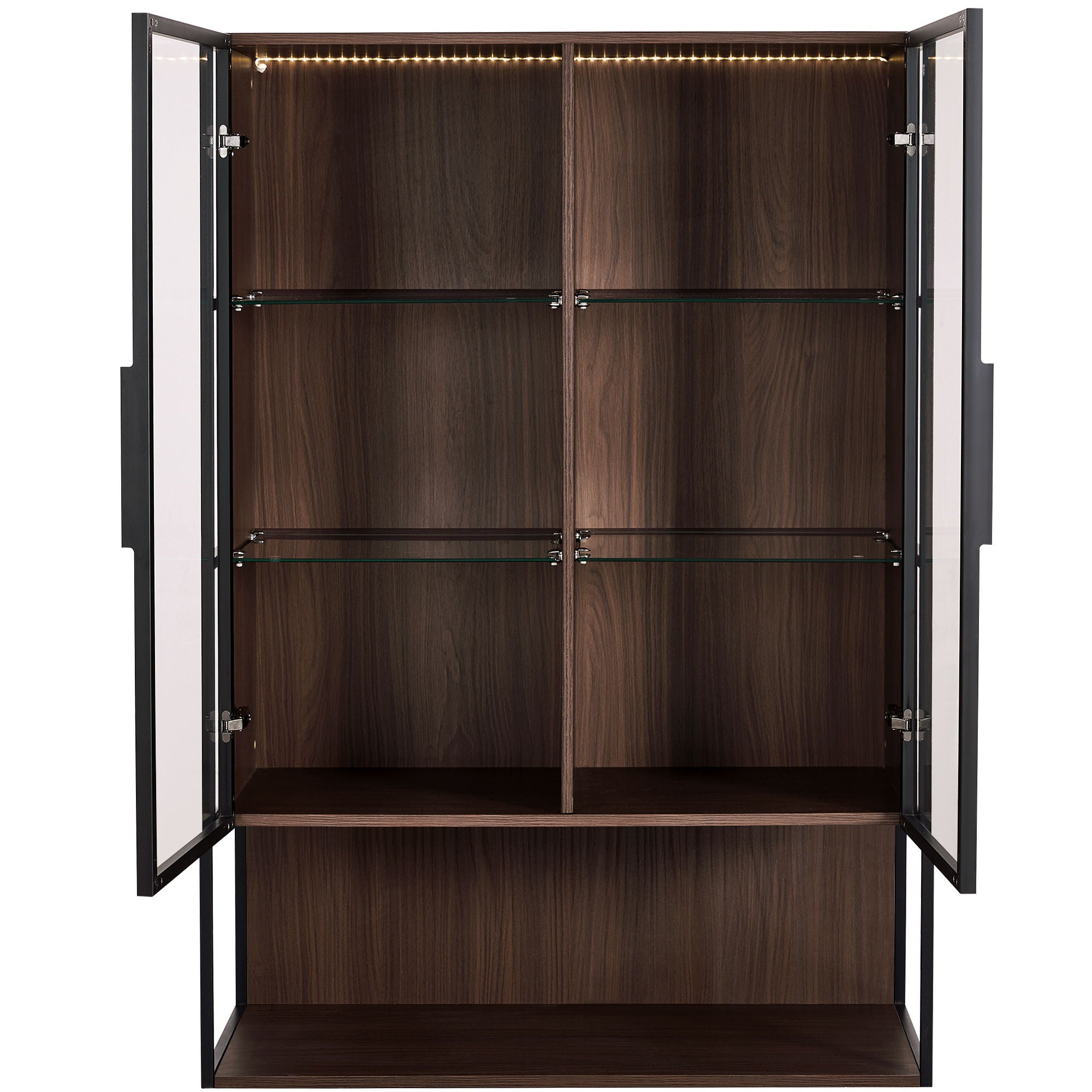 Modern Minimalist Tall Lighted Display Cabinet With Tempered Glass Door - Black / Dark Walnut
