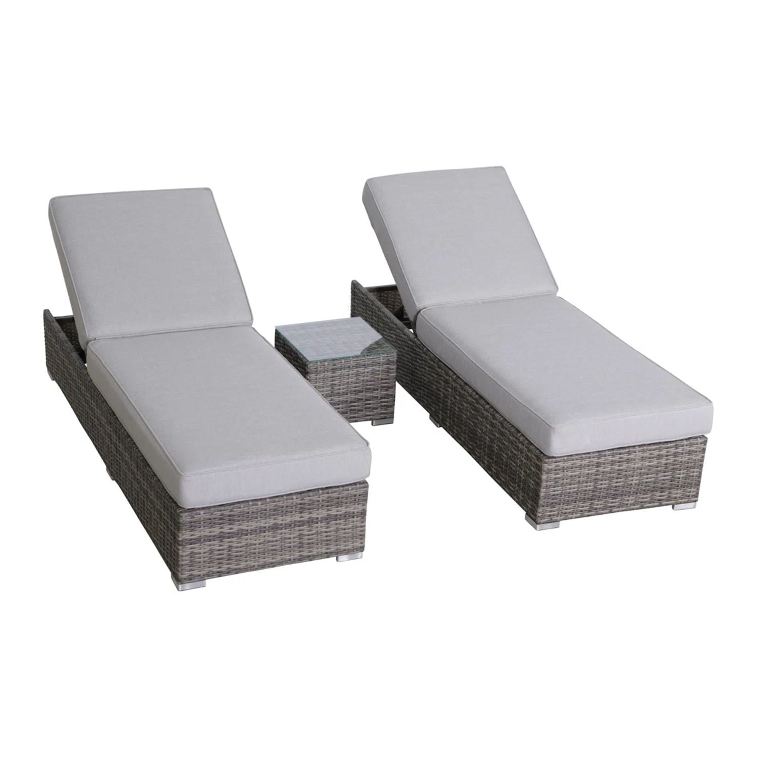 3 Piece Chaise Lounge Set With Adjustable Reclining - Gray Mix
