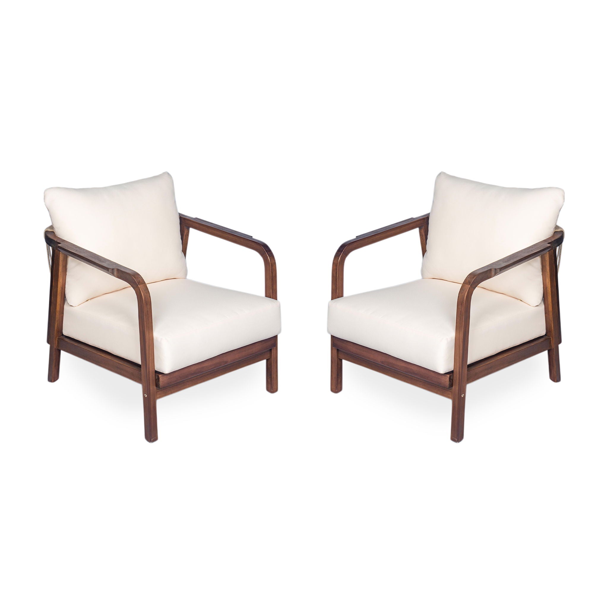 Outdoor Lounge Chair With Woven Backrest, Solid Wood Frame, Comfortable Cushions