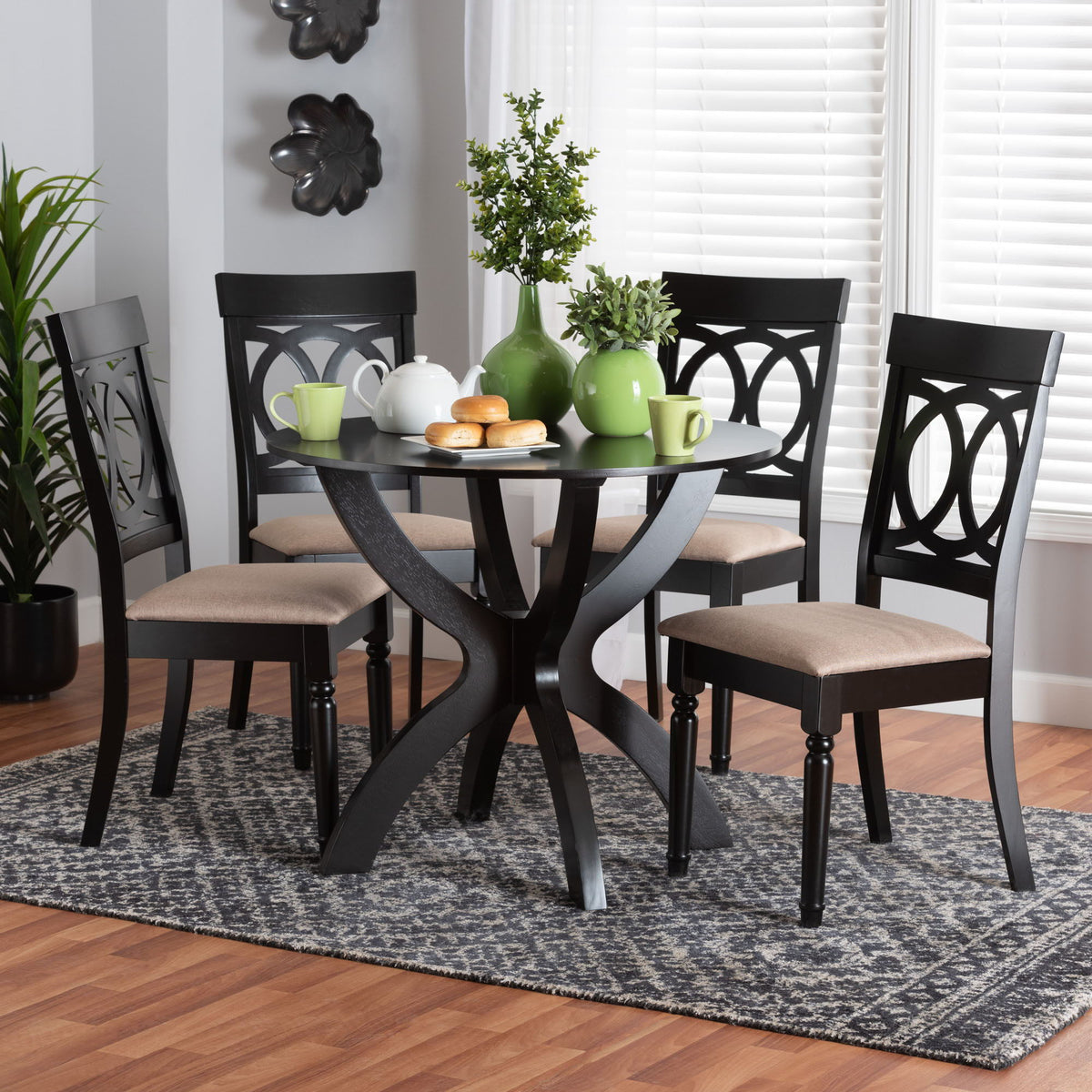 Velia Modern Sand Fabric and Dark Brown Finished Wood 5-Piece Dining Set