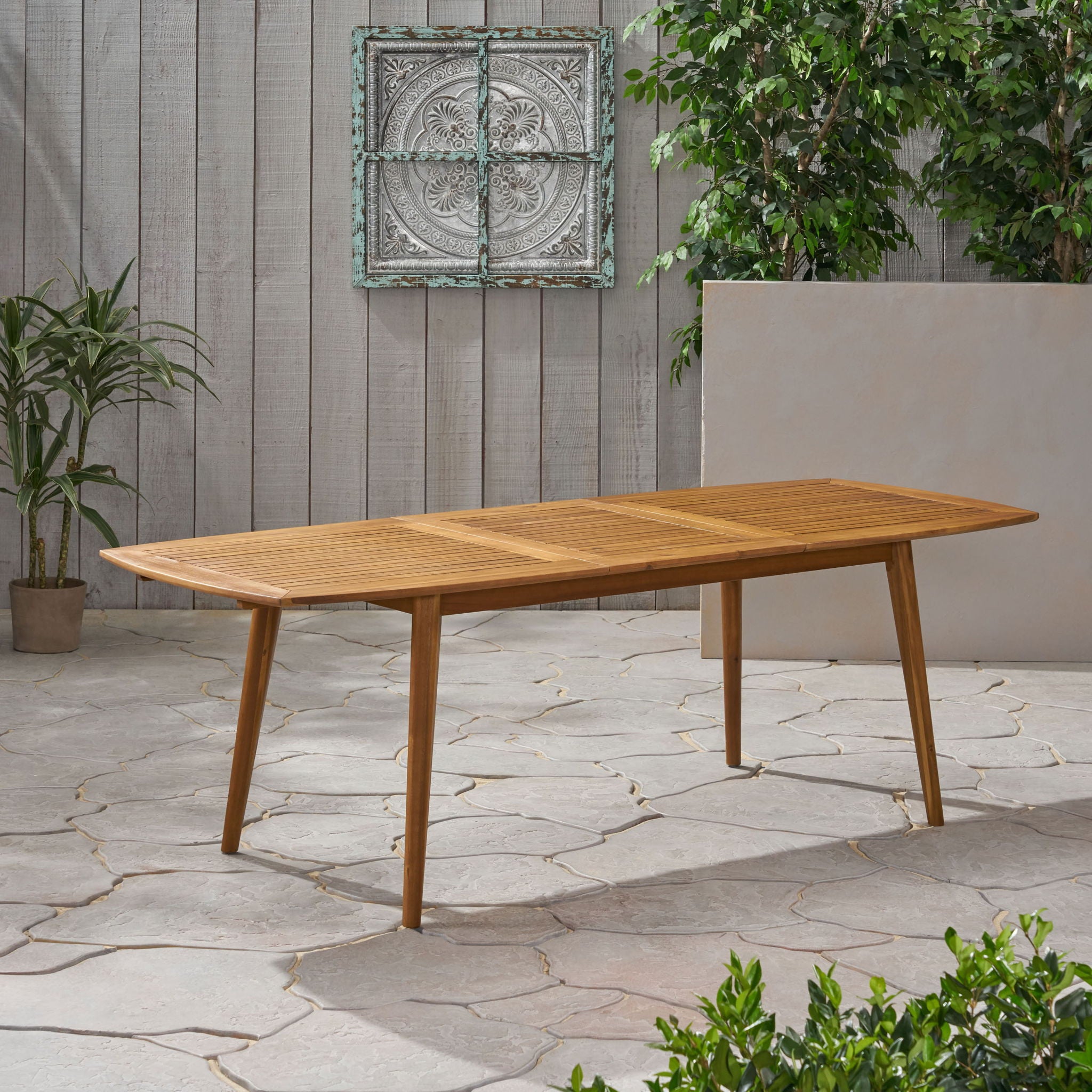 Placidity - Outdoor Expandable Dining Table With Slatted Tabletop And Tapered Legs