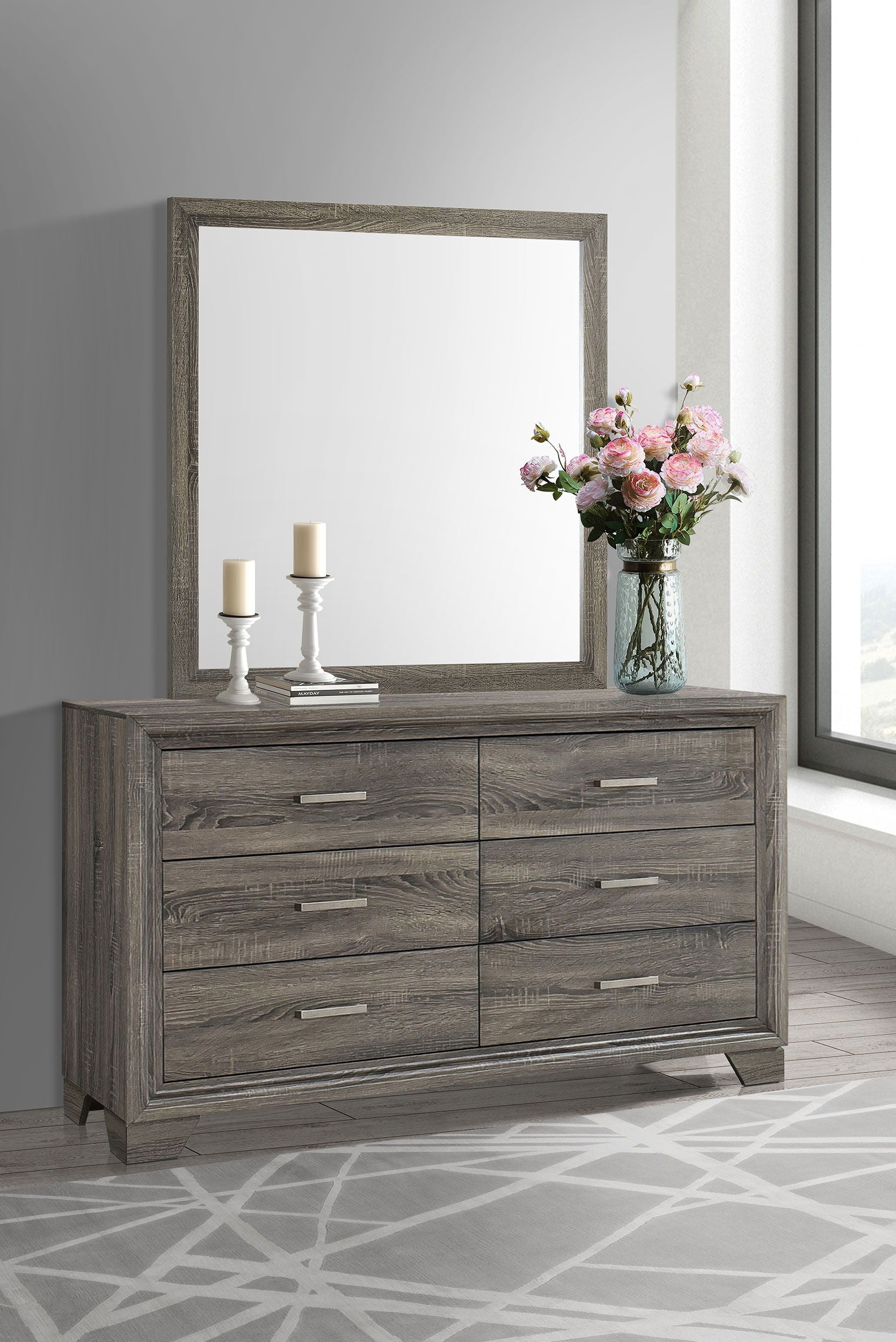 Coaster Fine Furniture Wright - 6-Drawer Dresser And Mirror - Brown Oak | Meri Furniture