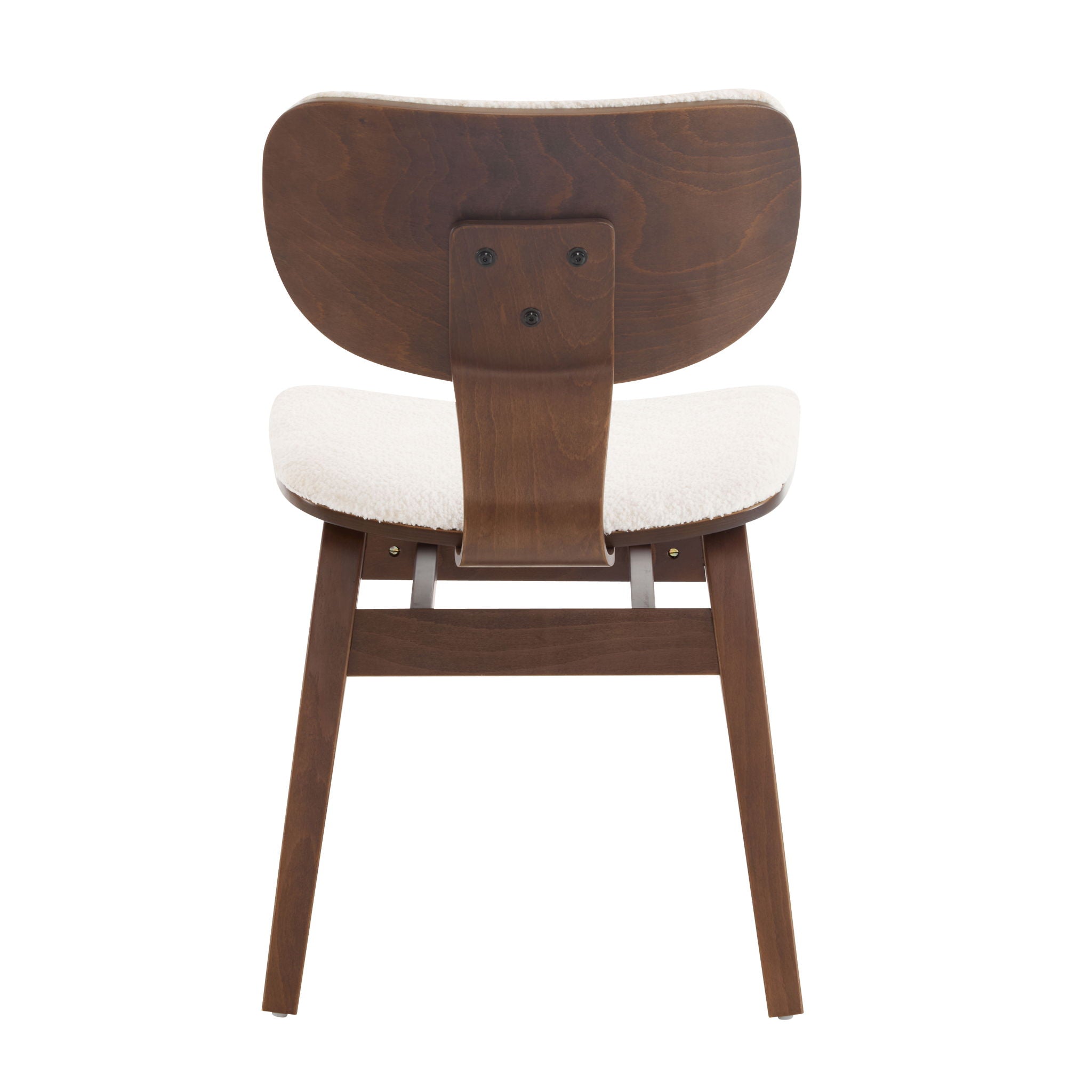 Modern Boucle Fabric Upholstered Side Chair, Bentwood Frame - White / Walnut