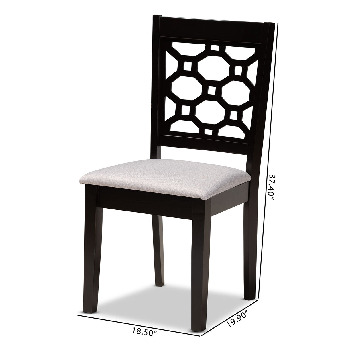 Peter Modern and Contemporary Grey Fabric Upholstered and Dark Brown Finished Wood 4-Piece Dining Chair Set