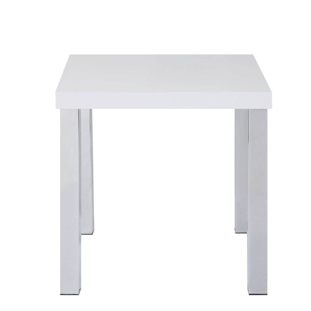 ACME Harta - End Table - White High Gloss & Chrome | Meri Furniture