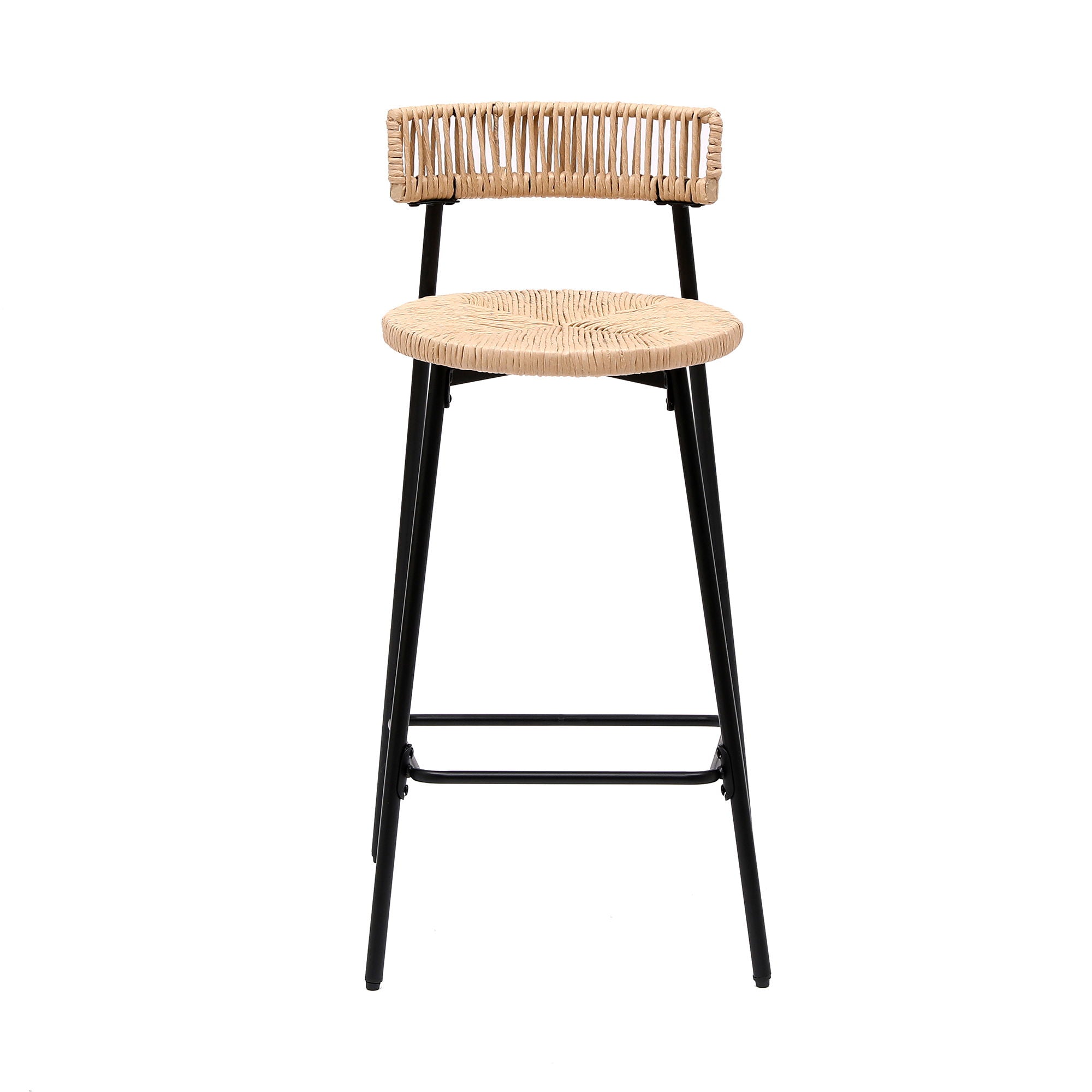 Boho Style Handwoven Paper Rope Counter Stools (Set of 2)