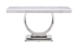 Zander - Accent Table - White Printed Faux Marble & Mirrored Silver Finish