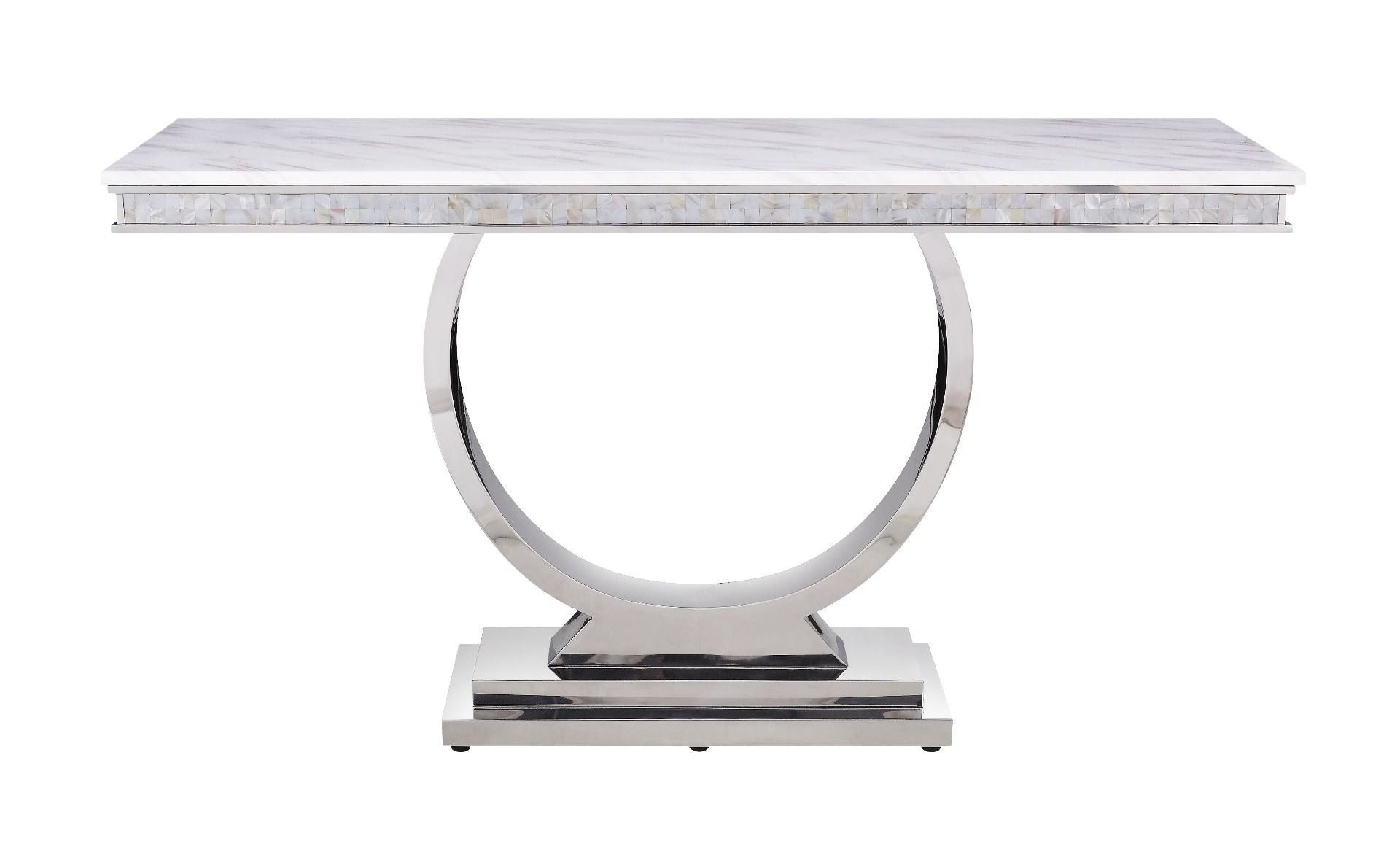 ACME Zander - Accent Table - White Printed Faux Marble & Mirrored Silver Finish | Meri Furniture