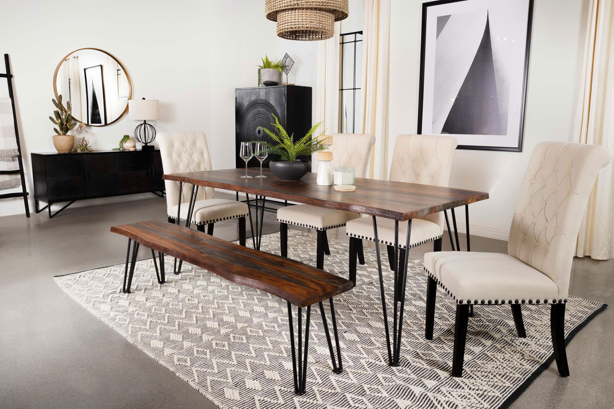 Neve 80-inch Live Edge Dining Table Grey Sheesham