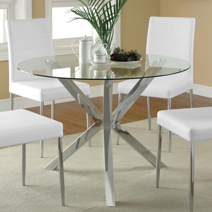 Coaster Fine Furniture Vance - Round Glass Top Asterisk Dining Table - Chrome | Meri Furniture