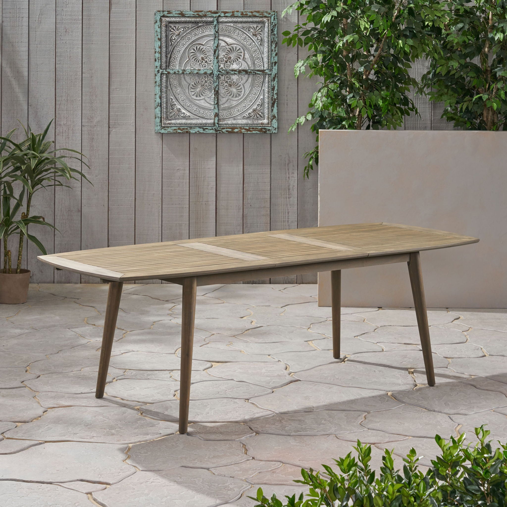 Placidity - Outdoor Expandable Dining Table With Slatted Tabletop And Tapered Legs