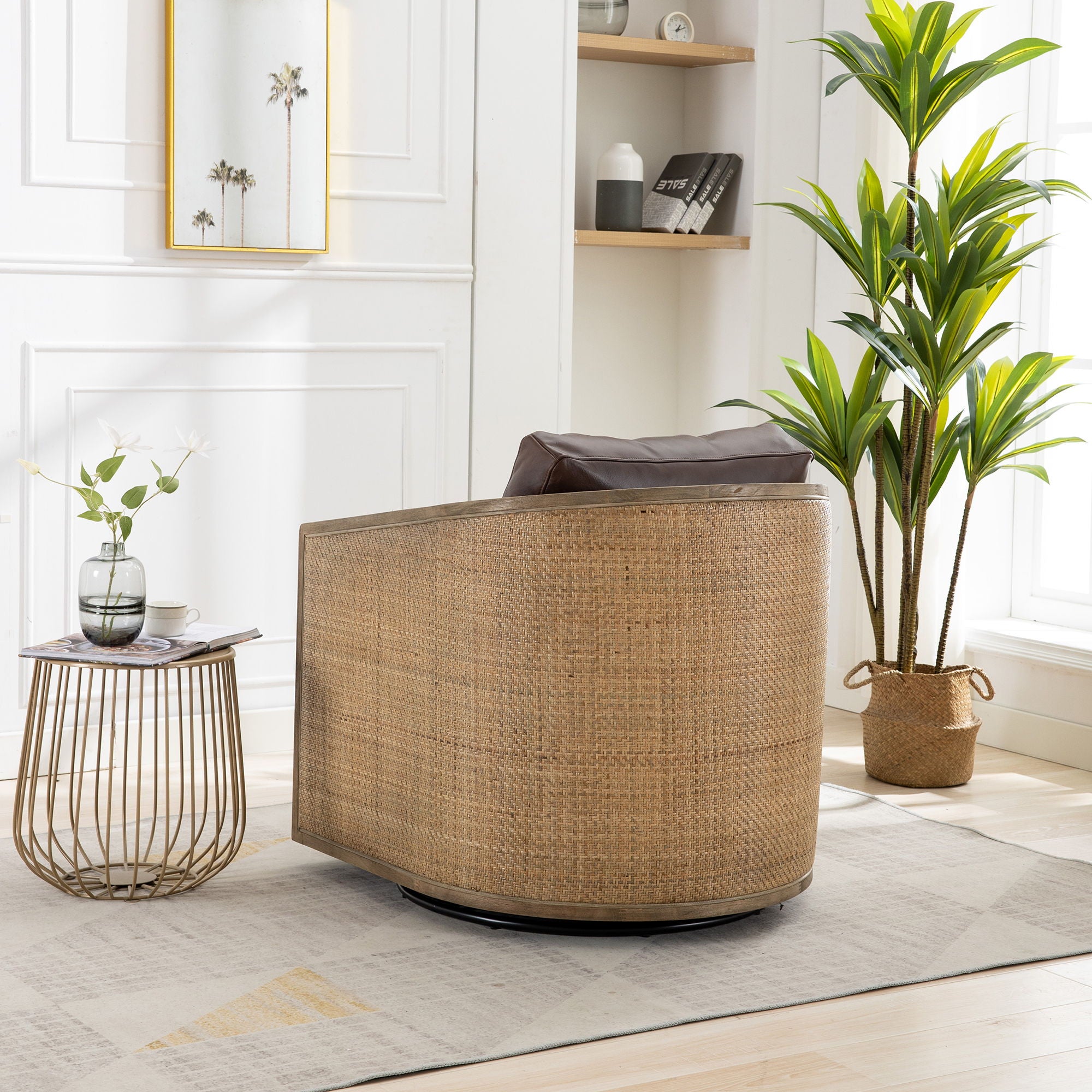 Barrel, Comfy Round Accent Sofa Chair With 360 Degree Swivel, Leisure Arm