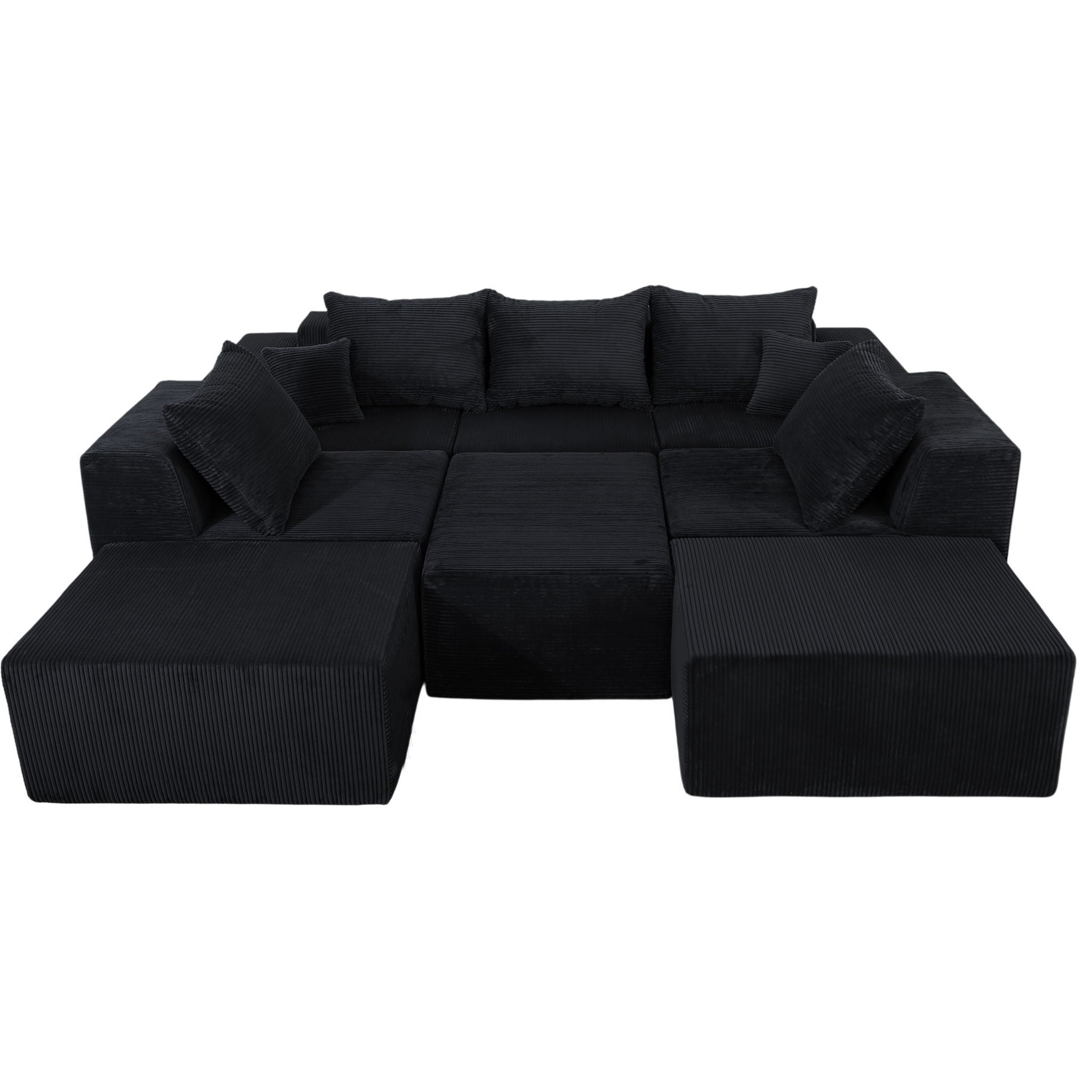 Luxury 8 Piece Modular U Shaped Sectional Sofa With Oversized Chaise Lounge And Bed Corduroy Upholstery