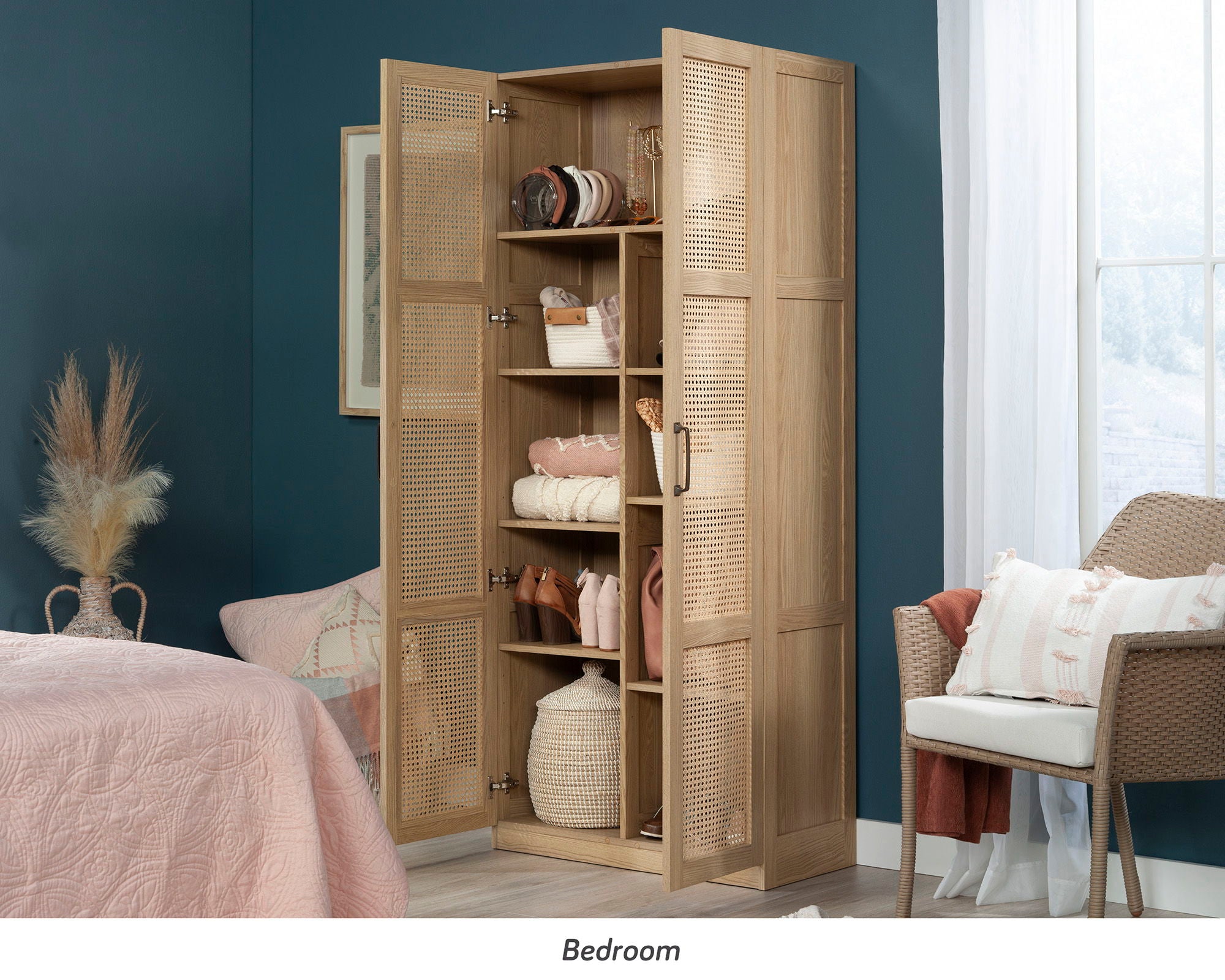 Rattan Door Storage Cabinet in Harmony Ash