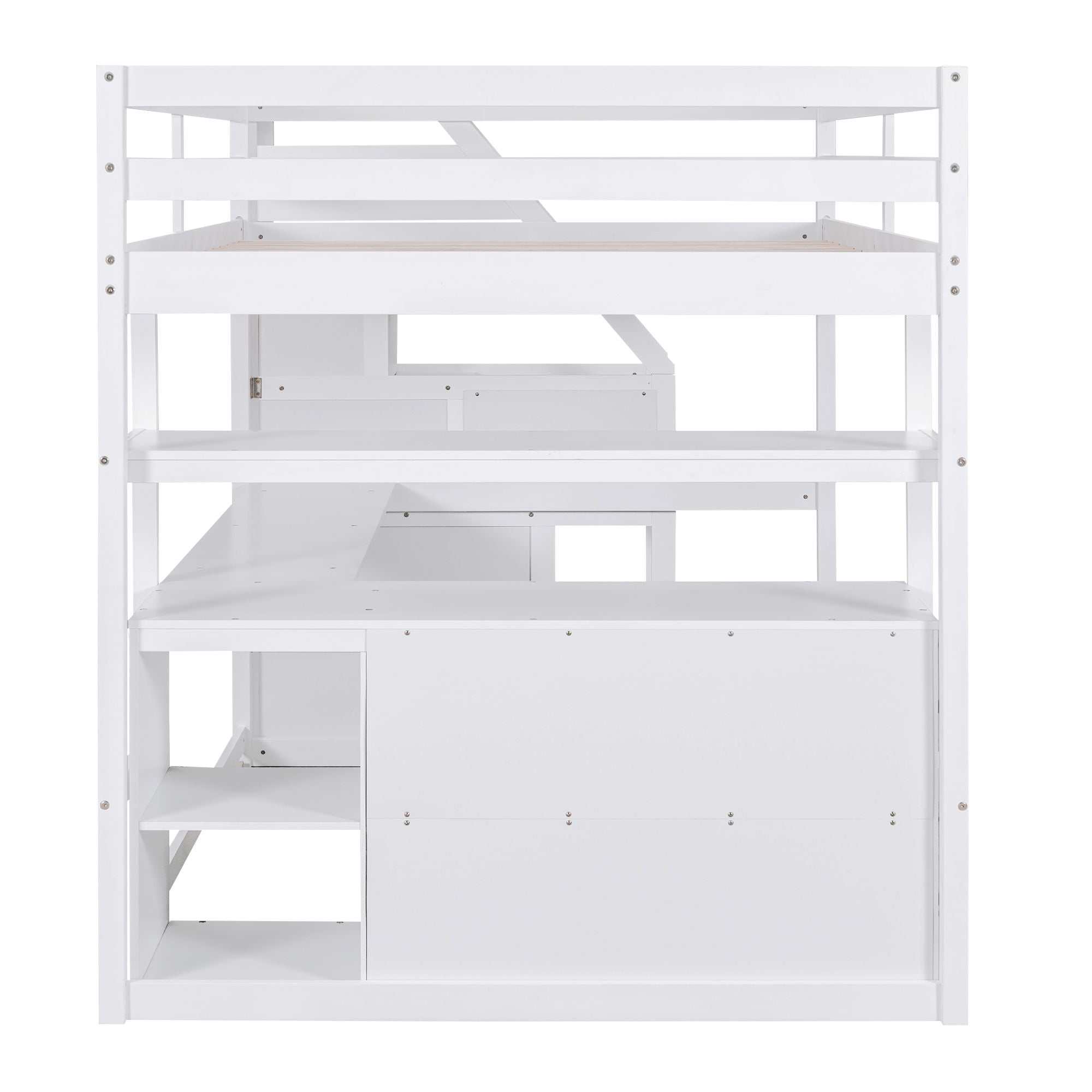 Loft Bed With Desk, Shelves, 2 Drawers, Storage Staircase