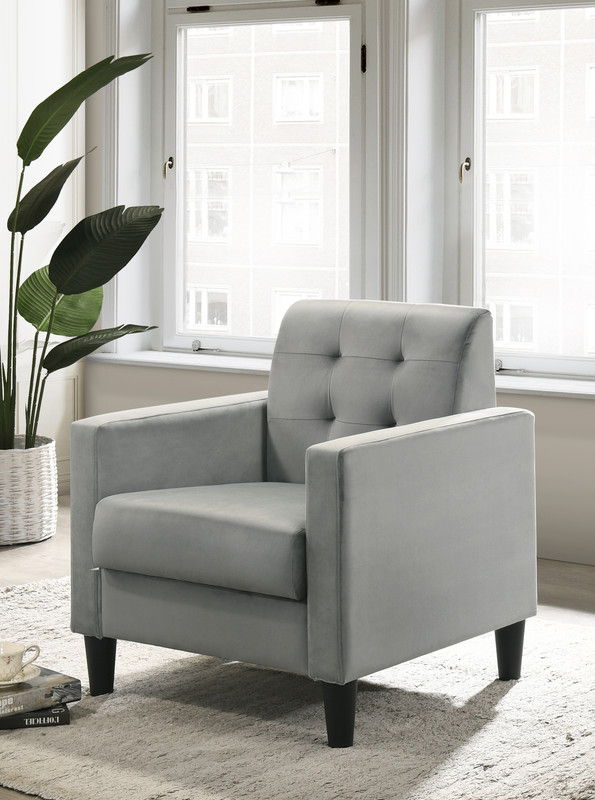 Hale  Light Gray Velvet Armchairs and End Table Living Room Set
