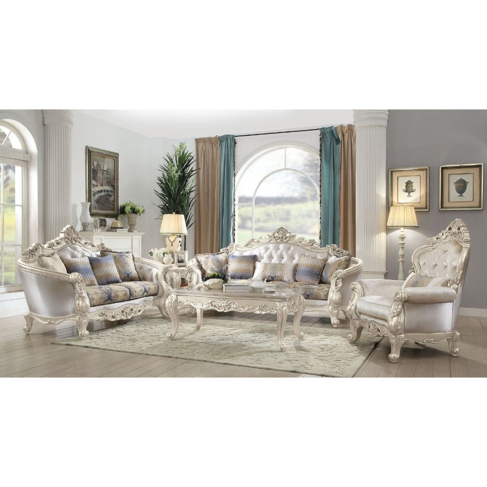 ACME Gorsedd - Sofa - Fabric & Antique White | Meri Furniture