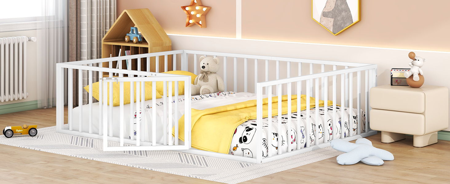 Metal Floor Bed Frame With Fence And Door