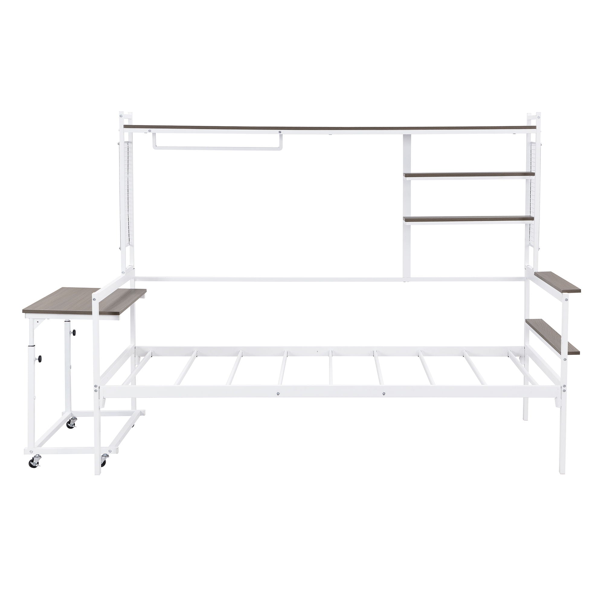 Daybed With Movable Desk, Grid, Shelves And Clothes Hanger