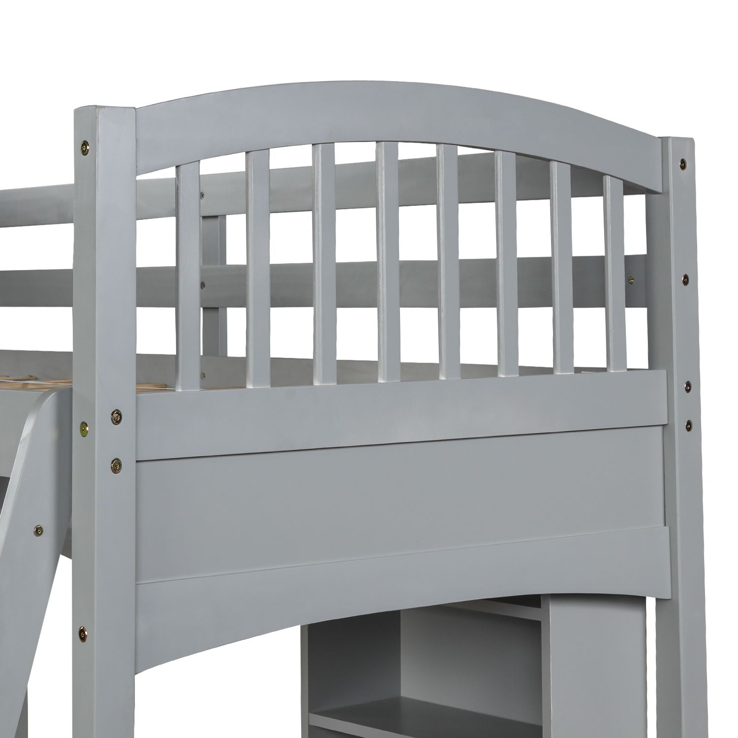 Loft Bed With Storage Shelves, Desk And Ladder