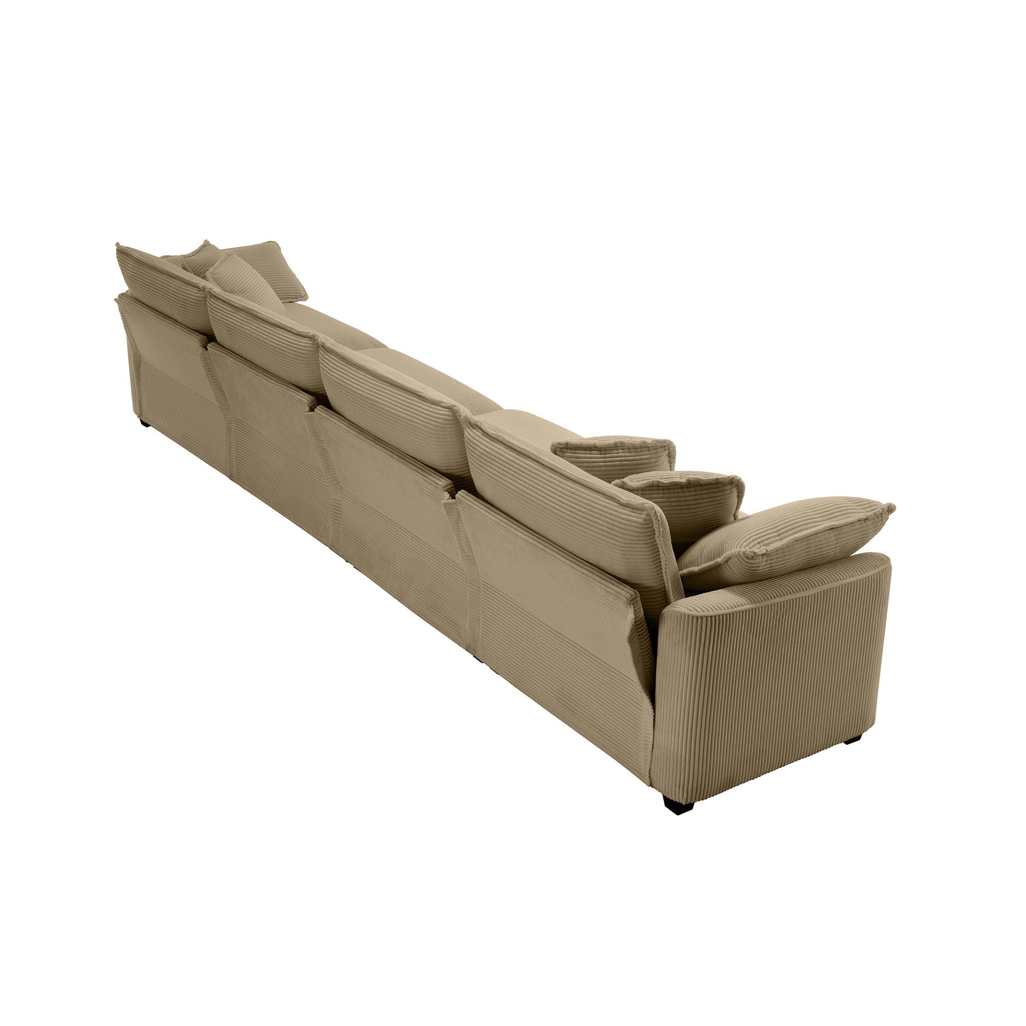 Modern Upholstered 4 Seater Corduroy Fabric Sofa With Arm And Throw Pillows