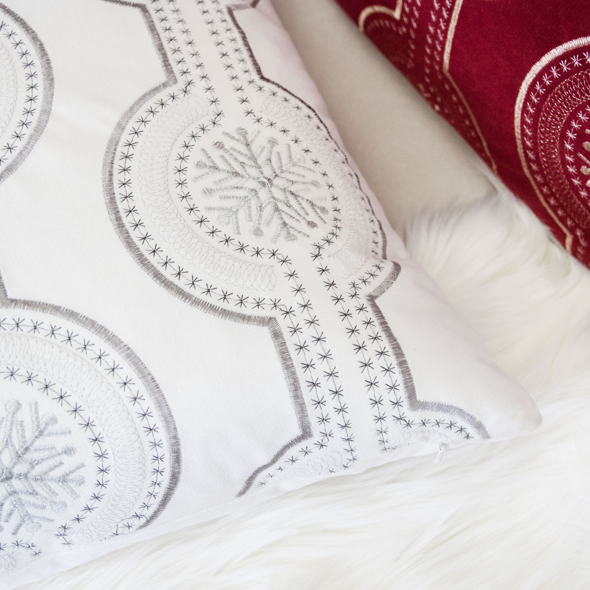 Holiday Throw Pillow With Snowflake Embroidery