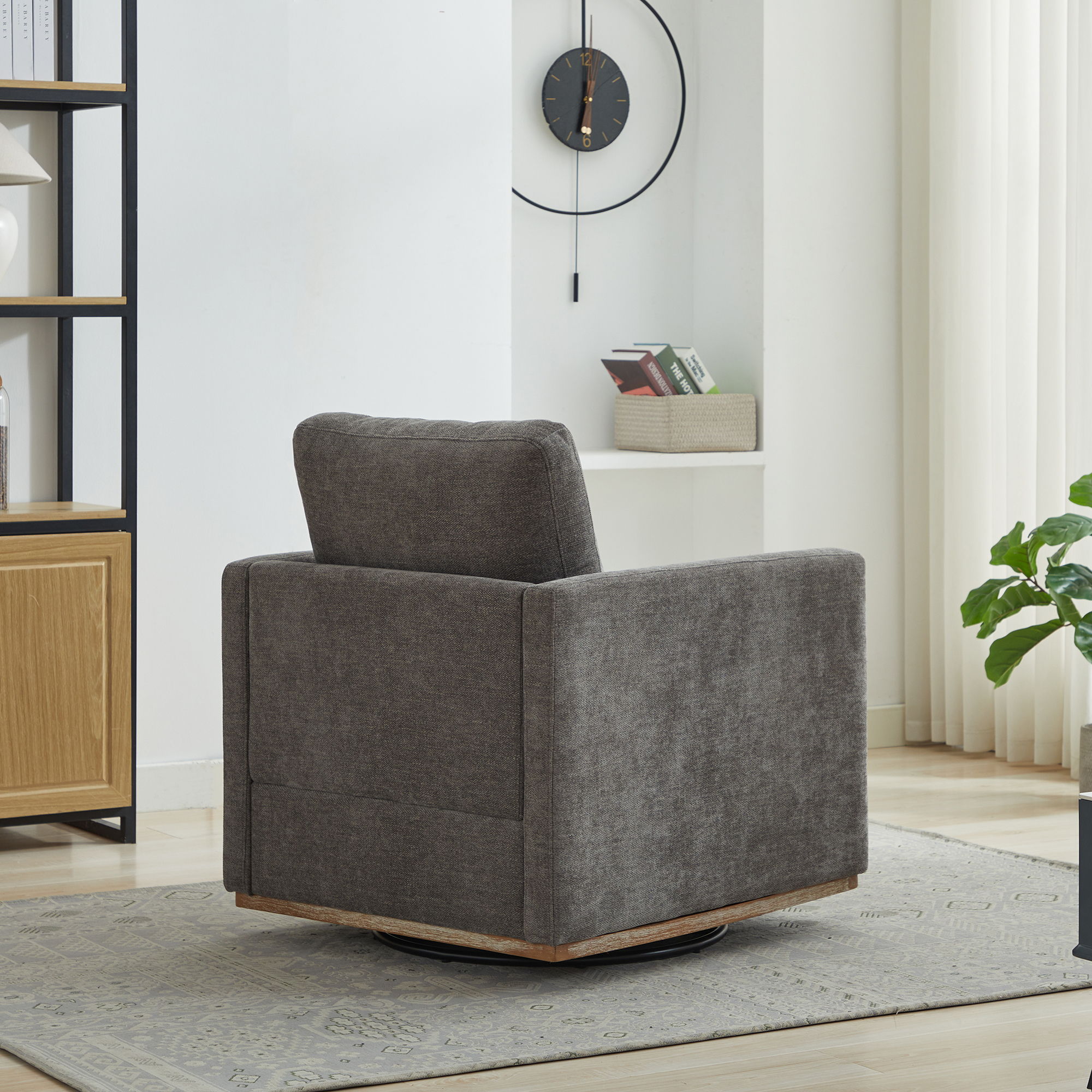 Modern Square Upholstered Swivel Accent Chair With Metal Base