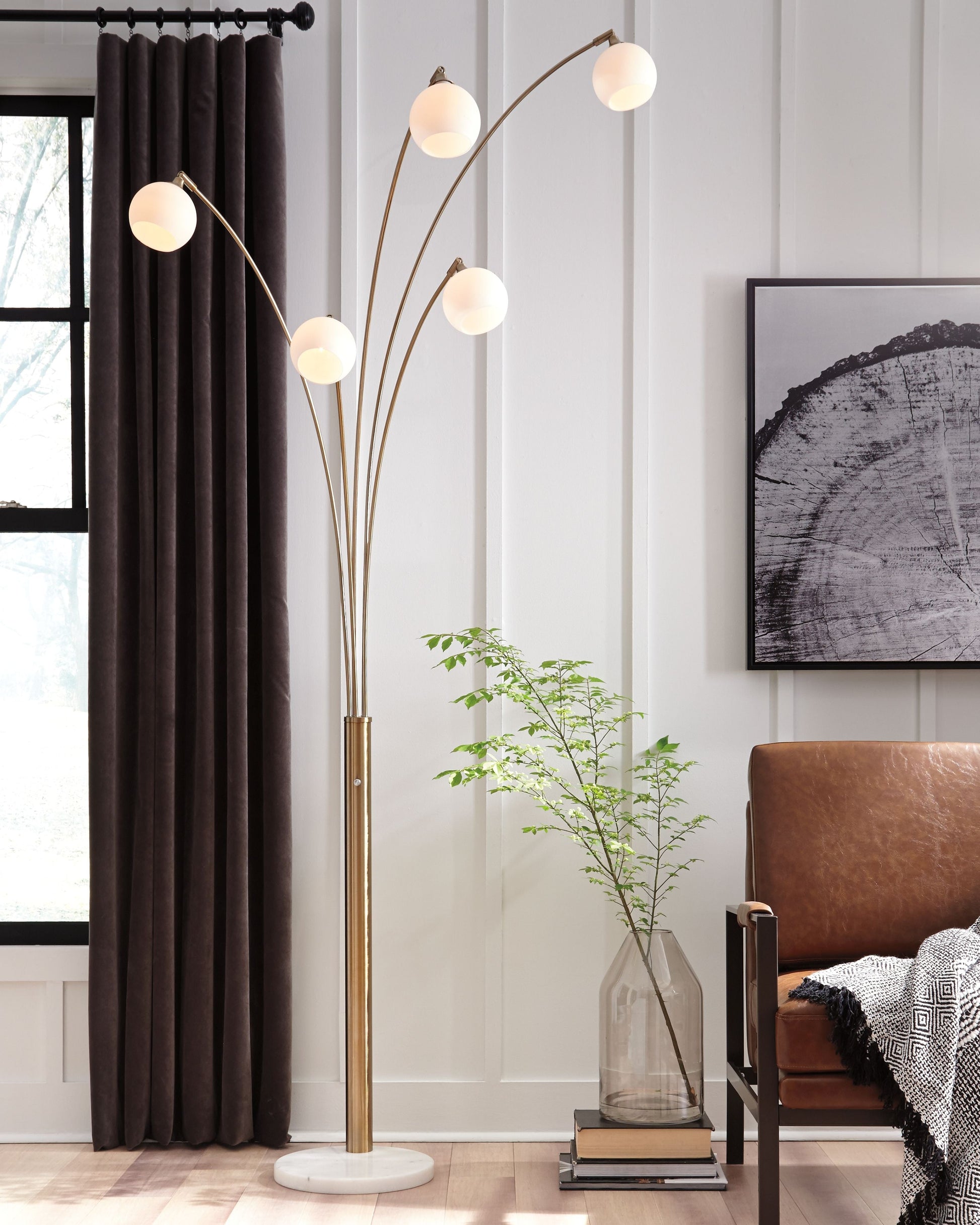Ashley Furniture Taliya - Champagne / White - Metal Arc Lamp | Meri Furniture