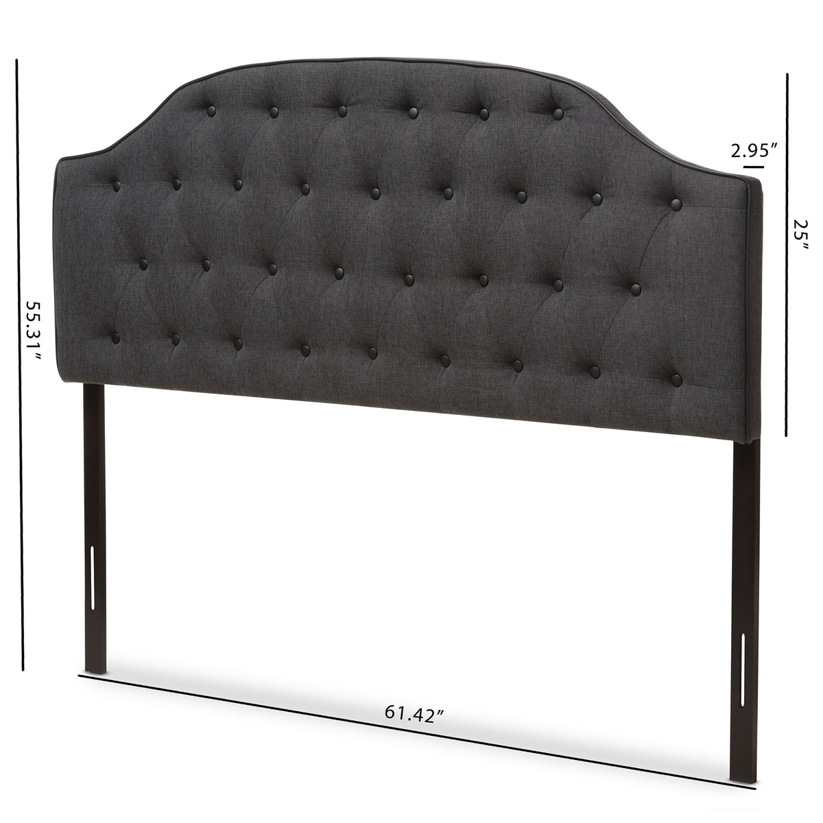 Windsor Modern and Contemporary Dark Grey Fabric Upholstered Scalloped Buttoned Queen Size Headboard