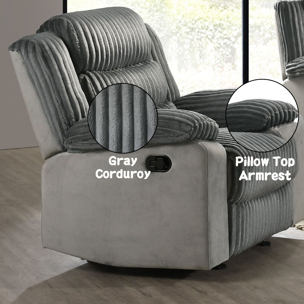 Lesley - Motion Glider Recliner - Gray Corduroy & Velvet