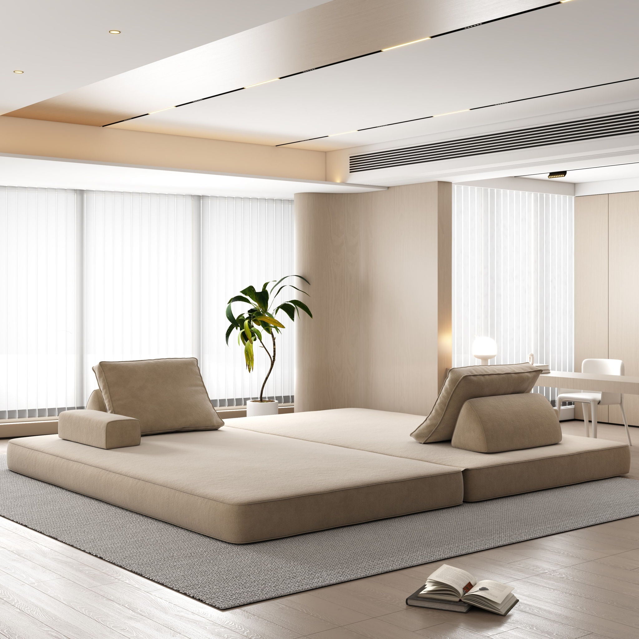 Multifunctional Convertible Sofa Bed With 2 Tumbler Backrests And 2 Pillows, Deep Seat Couch