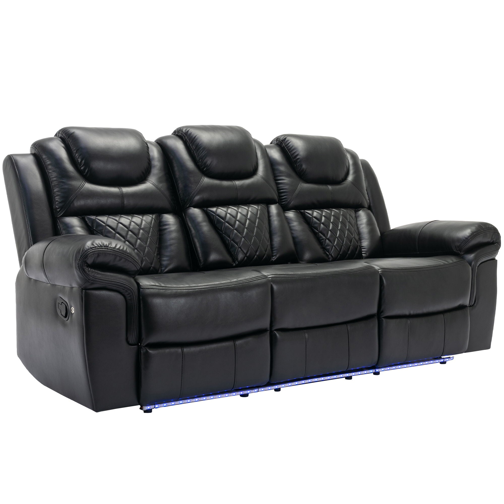 3 Pieces Recliner Sofa Sets Home Theater Seating Manual Recliner Chair With Center Console And LED Light Strip For Living Room