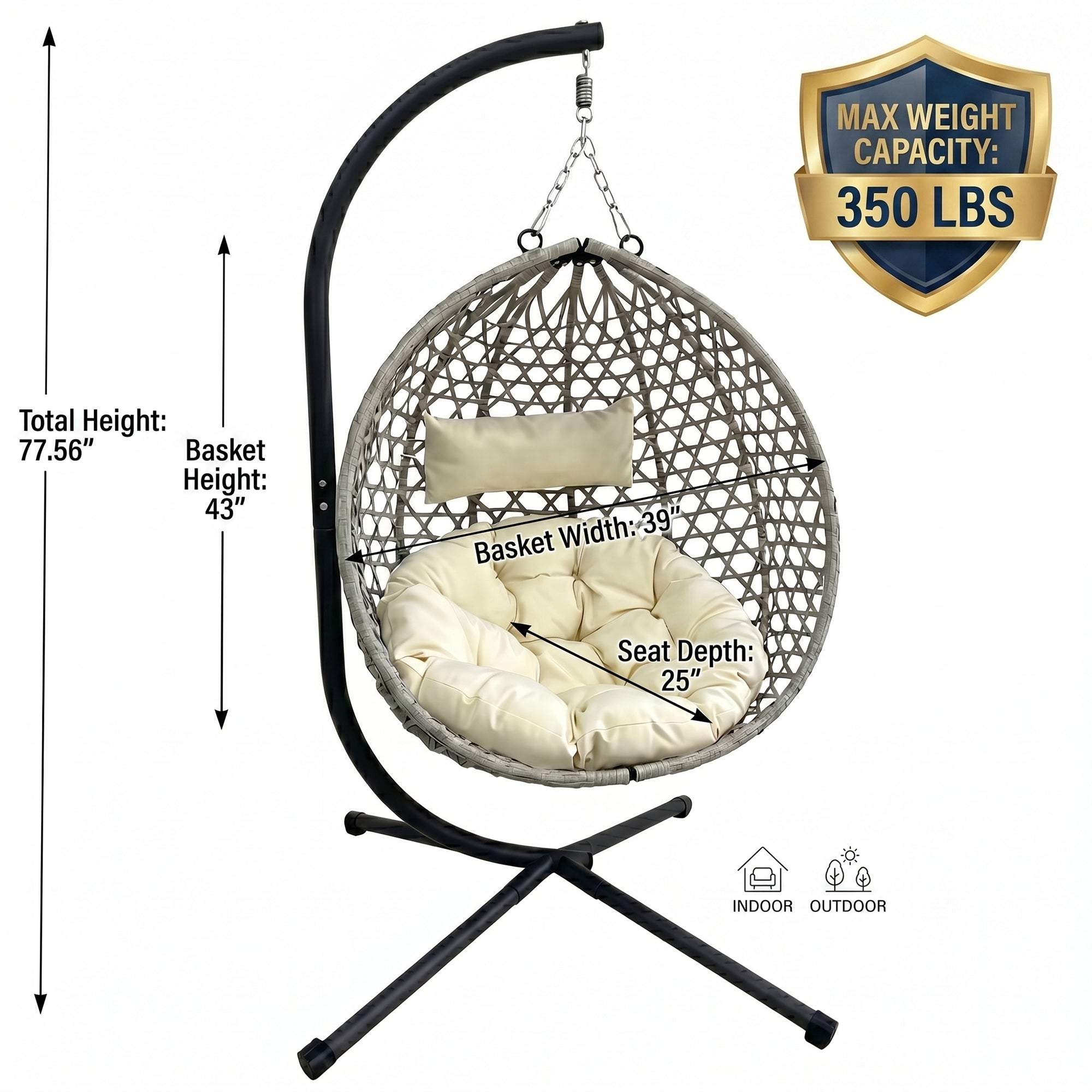 Outdoor Folding PE Rattan Hanging Egg Chair