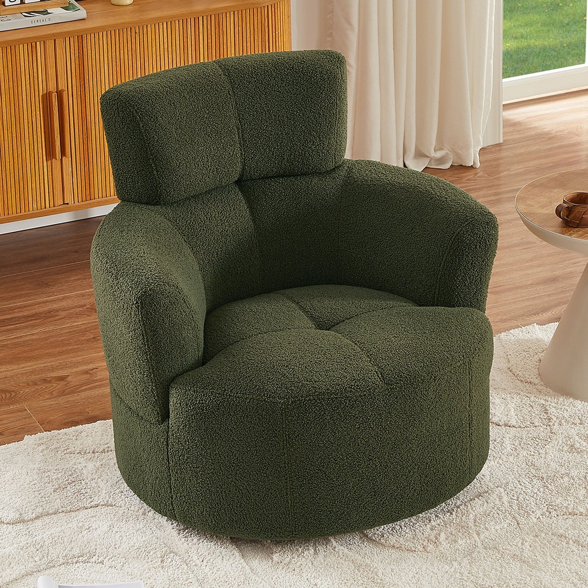 360° Swivel Chair Upholstered Accent Barrel Chair With Adjustable Headrest