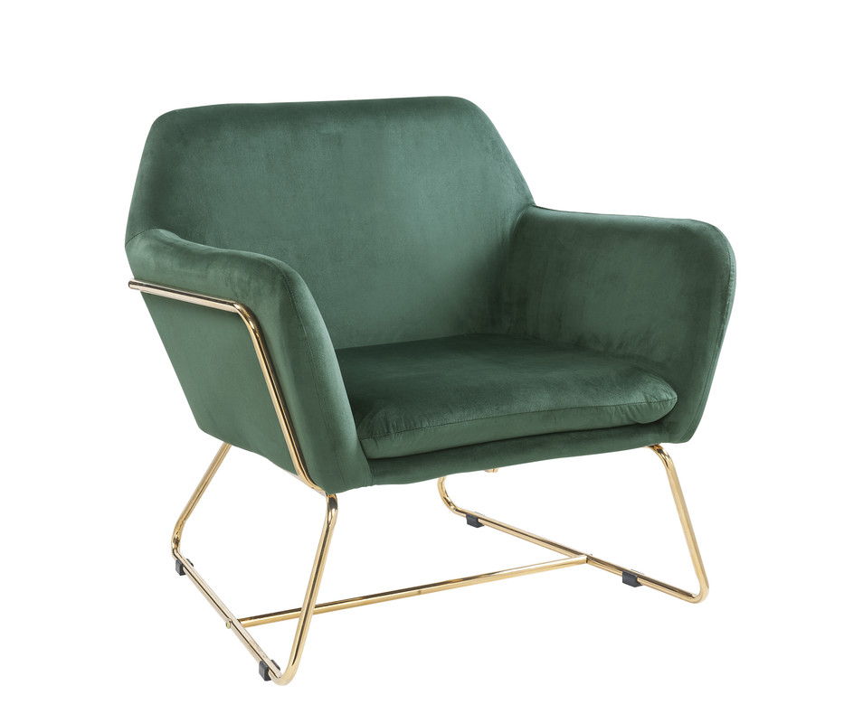 Keira 29.5"W Green Velvet Accent Chair with Metal Base