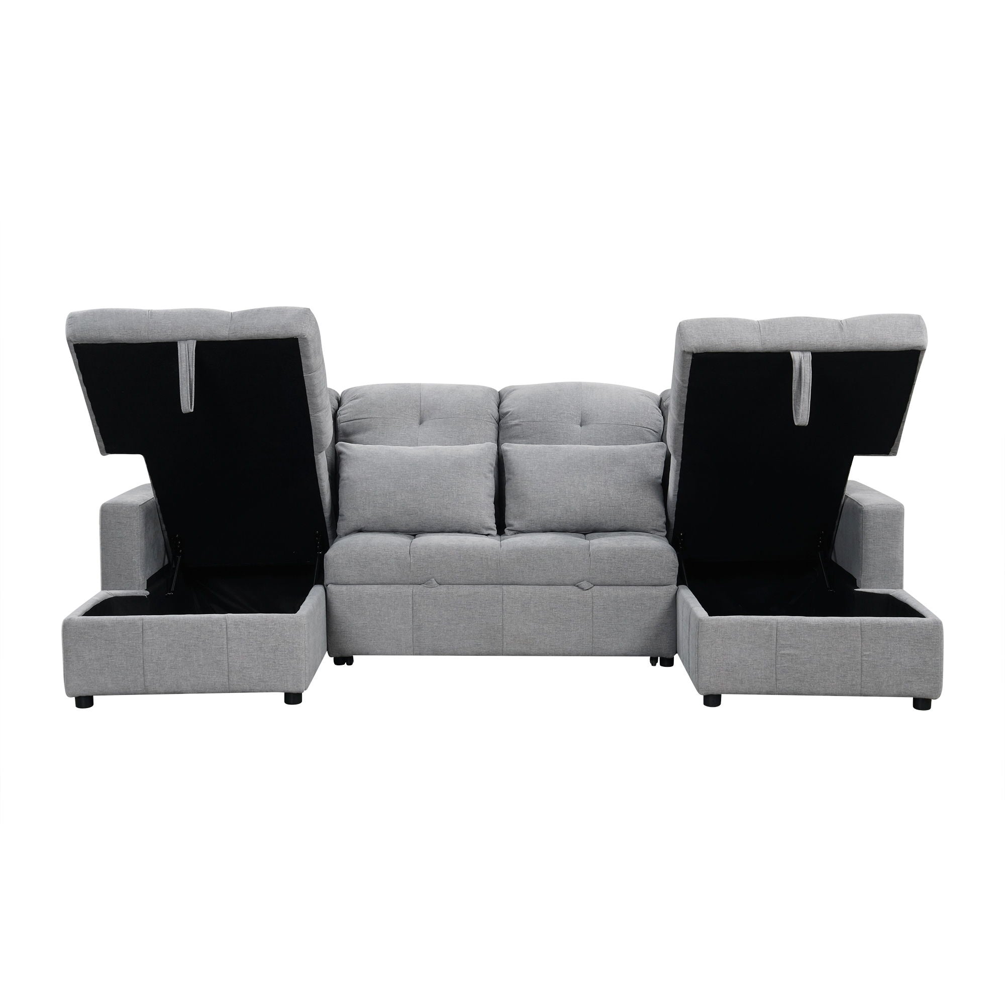 Oversized U-Shaped Versatile Sectional, Pull-Out Sofa Bed With Double Storage Chaise Lounges And 2 USB Ports For Living Room